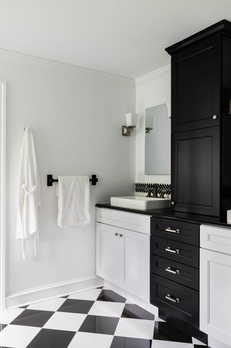 Black and white bathroom addition in Wilmington, DE by Bromwell Construction