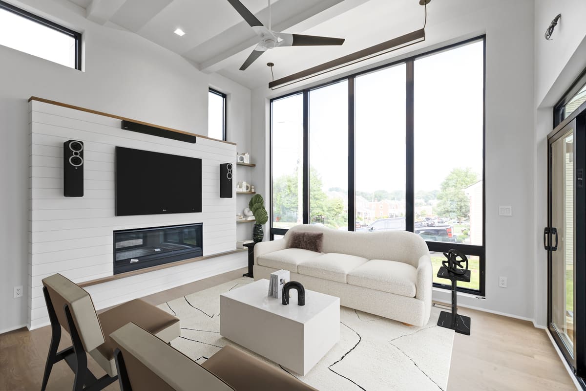 Luxury first floor of Delaware custom home with floor-to-ceiling windows and high ceilings